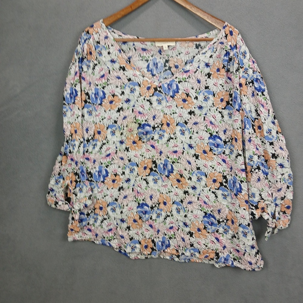 Cynthia Rowley Woman Blouse Top Women 1X White Multi Floral Rayon V-Neck Casual